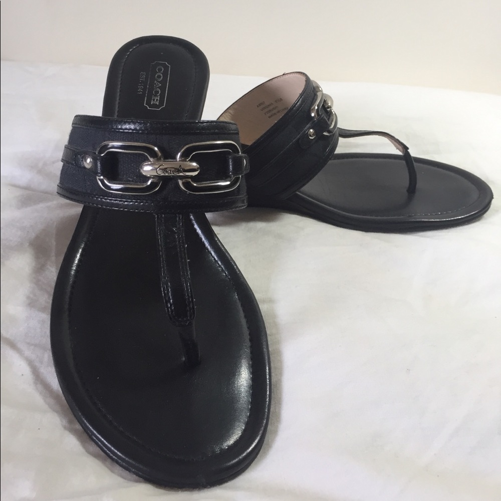 Coach Virginia 8.5B Wedge Sandals Leather Black